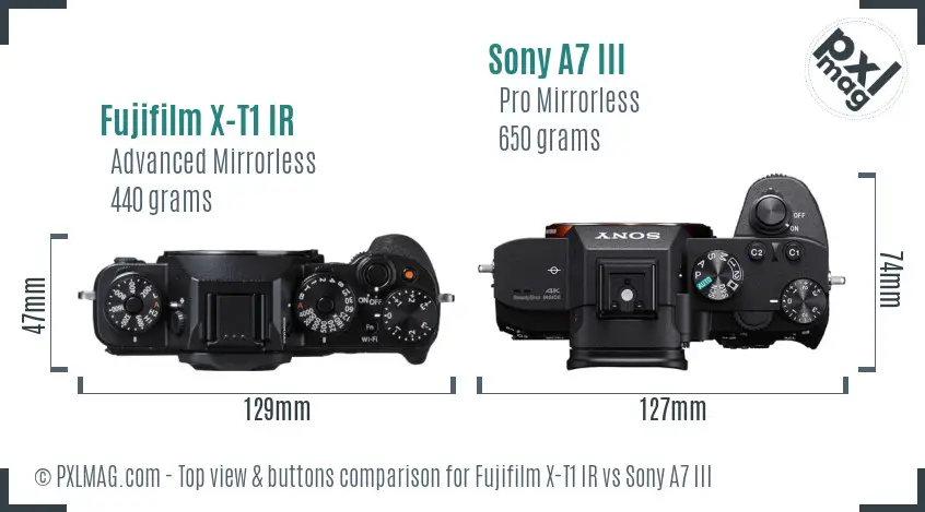 Fujifilm X-T1 IR vs Sony A7 III top view buttons comparison Fujifilm X-T1 IR vs Sony A7 III top view buttons comparison