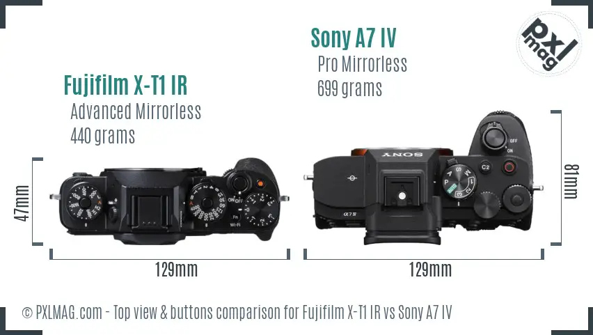 Fujifilm X-T1 IR vs Sony A7 IV top view buttons comparison