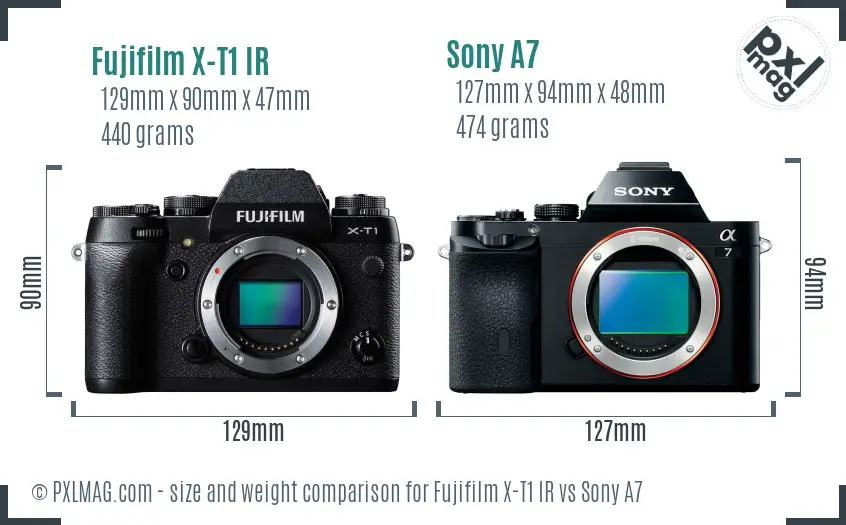 Fujifilm X-T1 IR vs Sony A7 size comparison