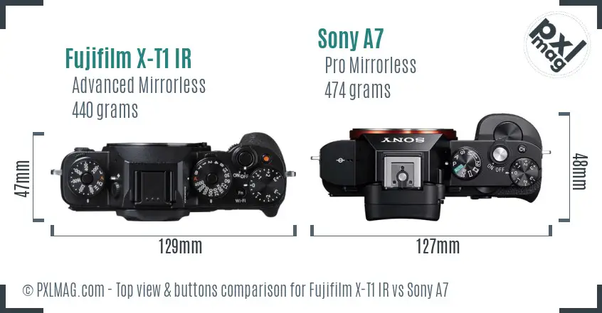 Fujifilm X-T1 IR vs Sony A7 top view buttons comparison