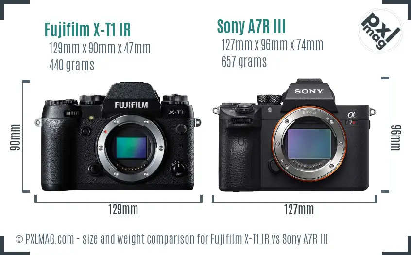 Fujifilm X-T1 IR vs Sony A7R III size comparison