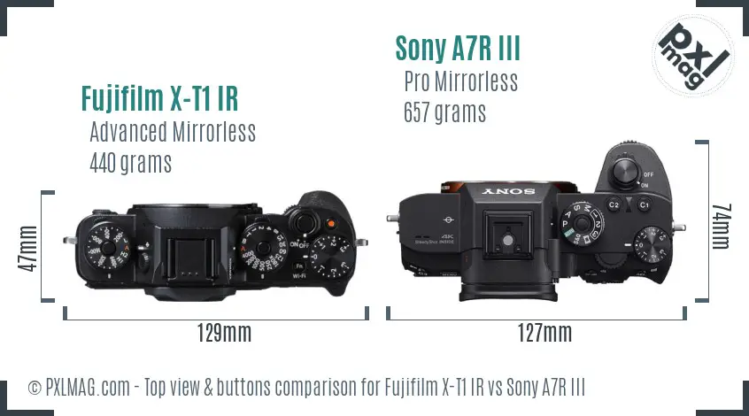 Fujifilm X-T1 IR vs Sony A7R III top view buttons comparison