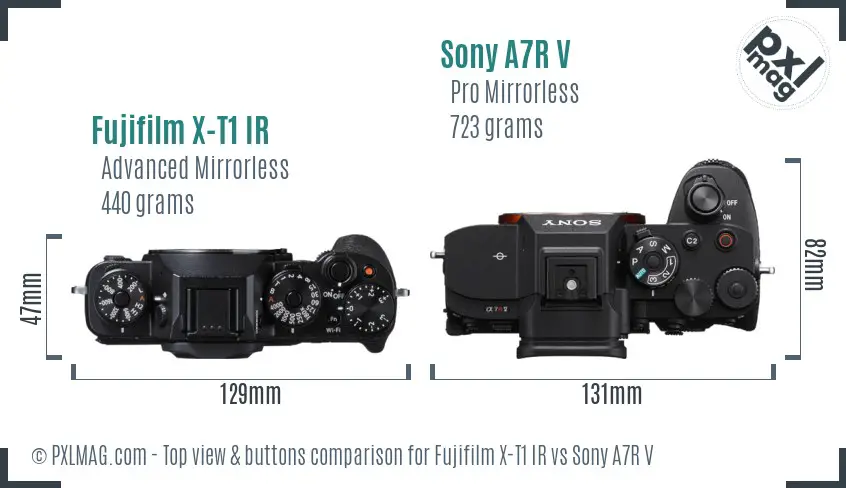 Fujifilm X-T1 IR vs Sony A7R V top view buttons comparison