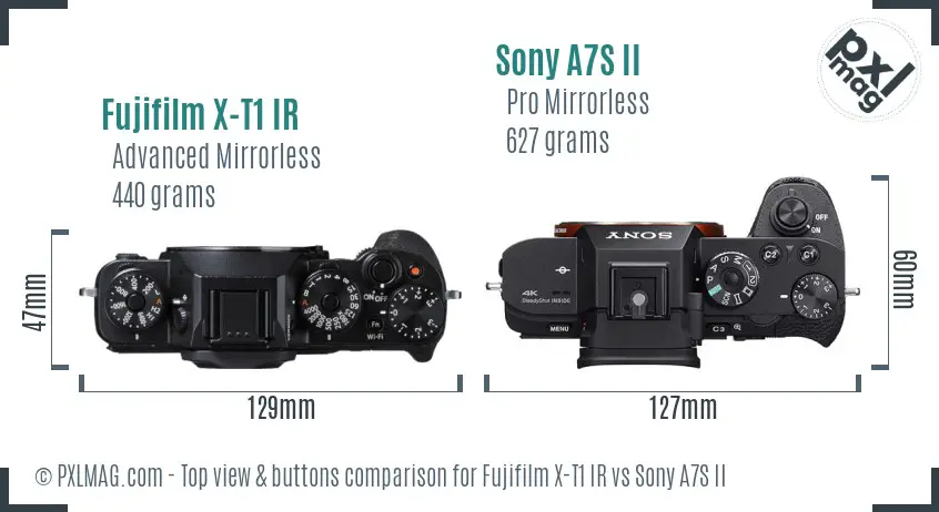 Fujifilm X-T1 IR vs Sony A7S II top view buttons comparison