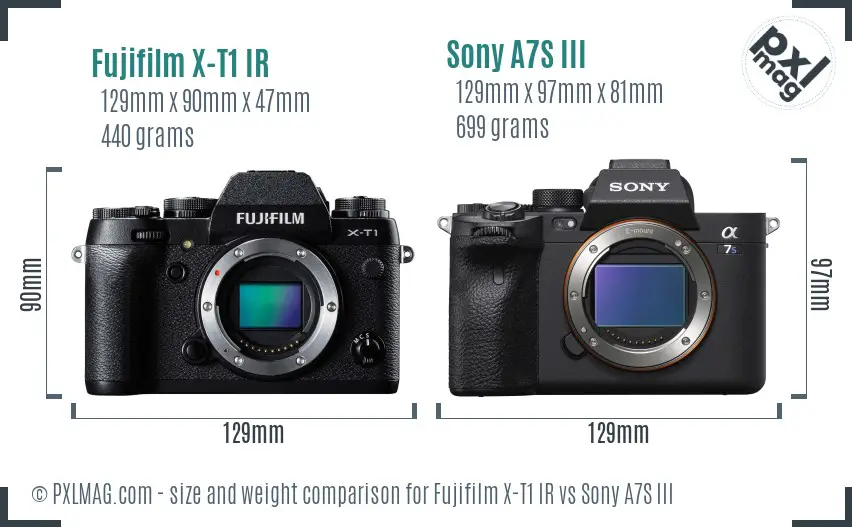 Fujifilm X-T1 IR vs Sony A7S III size comparison