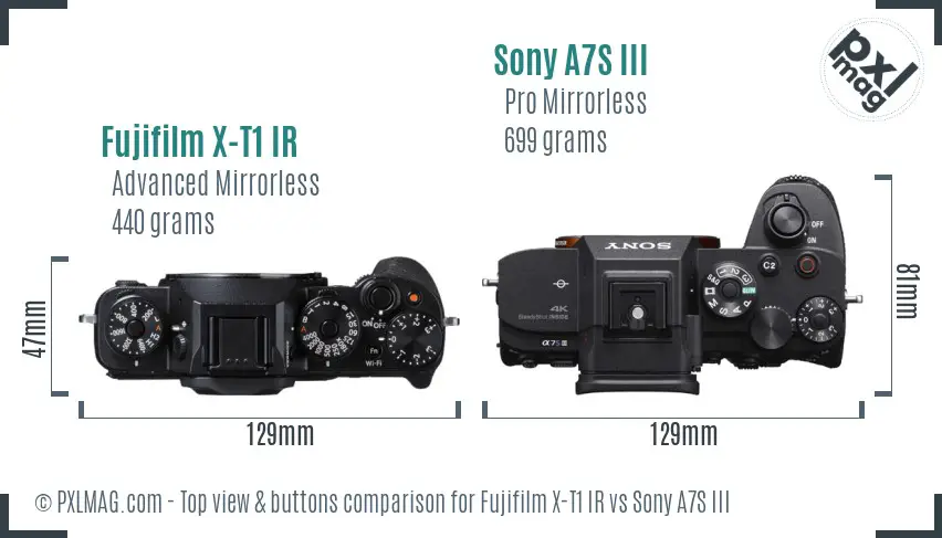 Fujifilm X-T1 IR vs Sony A7S III top view buttons comparison