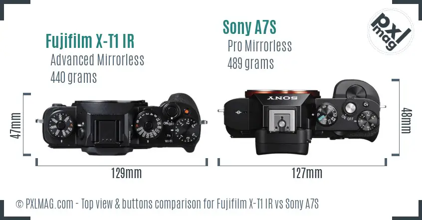 Fujifilm X-T1 IR vs Sony A7S top view buttons comparison