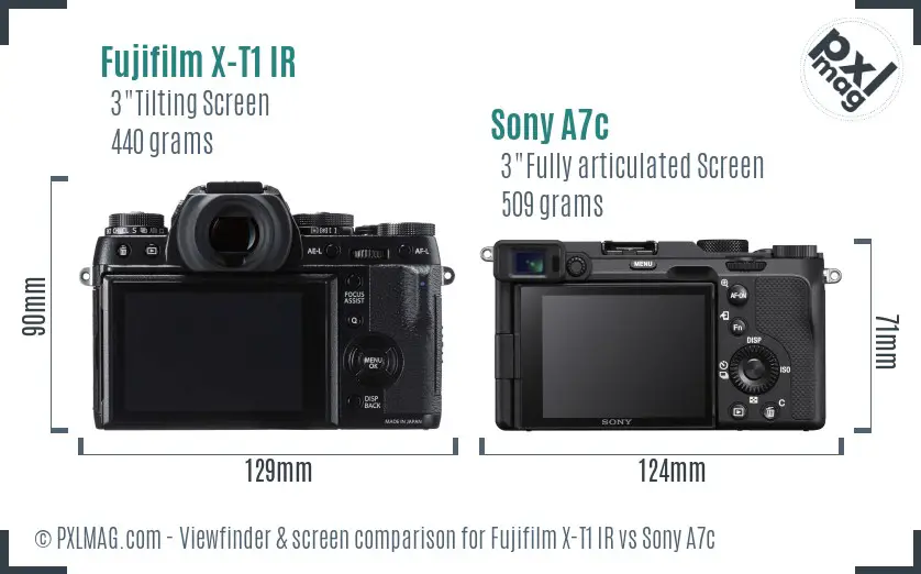 Fujifilm X-T1 IR vs Sony A7c Screen and Viewfinder comparison