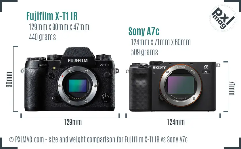 Fujifilm X-T1 IR vs Sony A7c size comparison