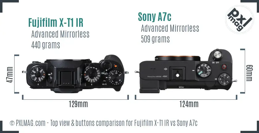 Fujifilm X-T1 IR vs Sony A7c top view buttons comparison