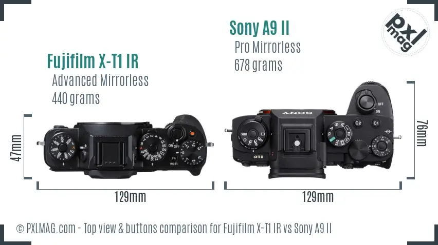 Fujifilm X-T1 IR vs Sony A9 II top view buttons comparison