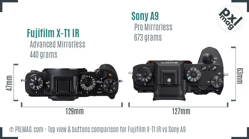 Fujifilm X-T1 IR vs Sony A9 top view buttons comparison