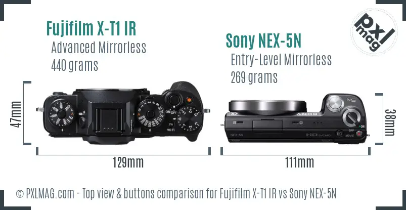 Fujifilm X-T1 IR vs Sony NEX-5N top view buttons comparison