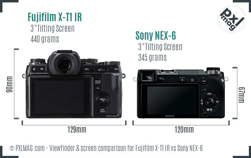 Fujifilm X-T1 IR vs Sony NEX-6 Screen and Viewfinder comparison