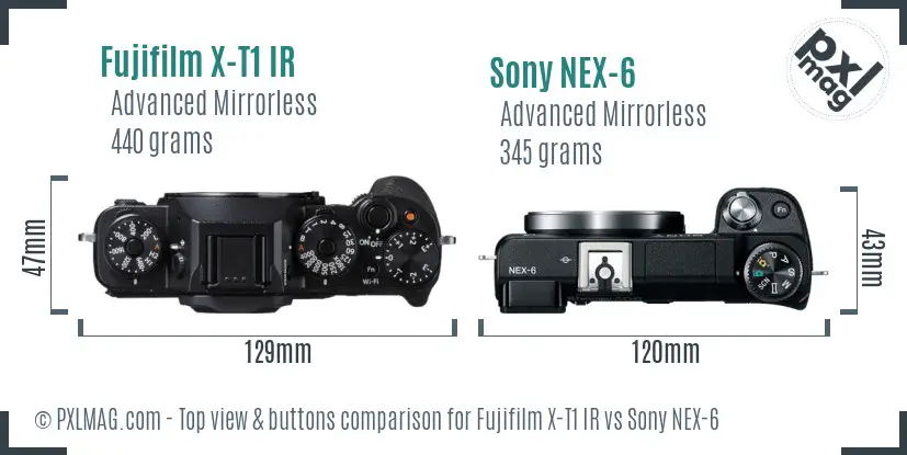 Fujifilm X-T1 IR vs Sony NEX-6 top view buttons comparison