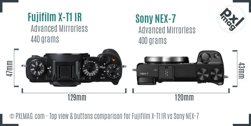 Fujifilm X-T1 IR vs Sony NEX-7 top view buttons comparison