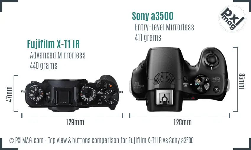 Fujifilm X-T1 IR vs Sony a3500 top view buttons comparison