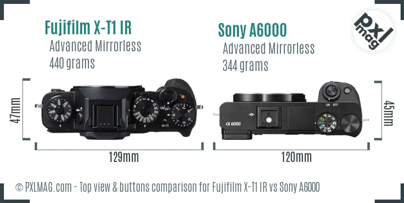 Fujifilm X-T1 IR vs Sony A6000 top view buttons comparison