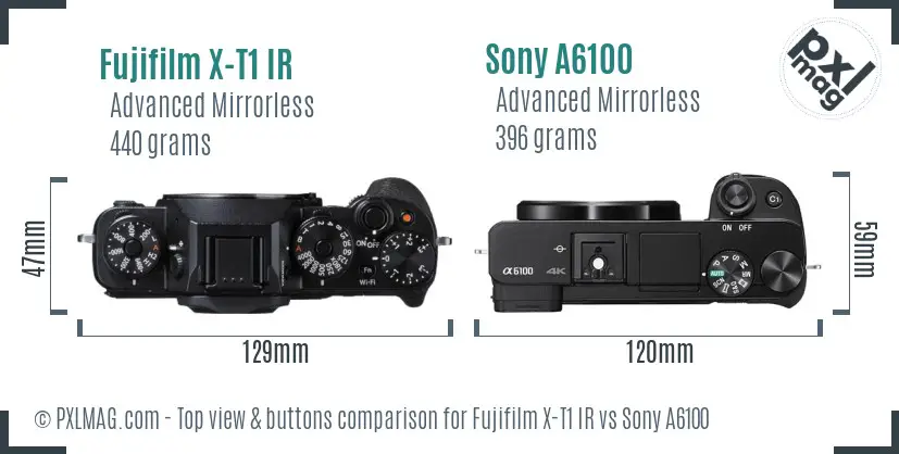 Fujifilm X-T1 IR vs Sony A6100 top view buttons comparison