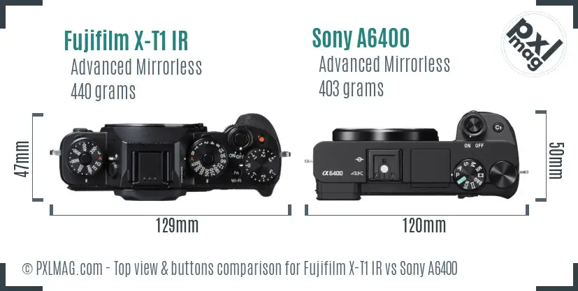 Fujifilm X-T1 IR vs Sony A6400 top view buttons comparison