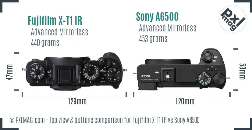 Fujifilm X-T1 IR vs Sony A6500 top view buttons comparison