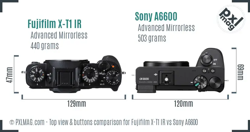 Fujifilm X-T1 IR vs Sony A6600 top view buttons comparison