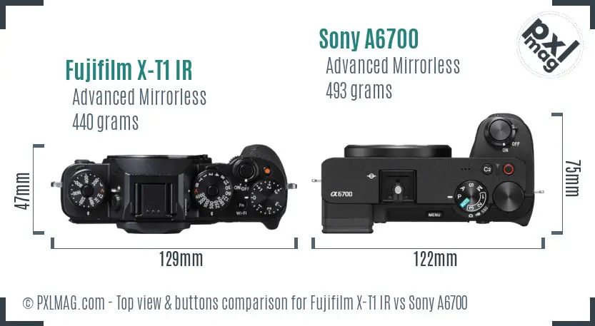 Fujifilm X-T1 IR vs Sony A6700 top view buttons comparison