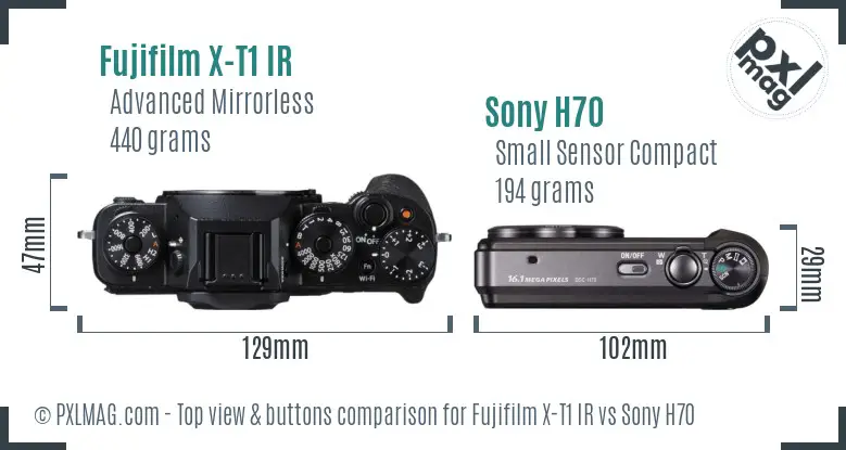 Fujifilm X-T1 IR vs Sony H70 top view buttons comparison