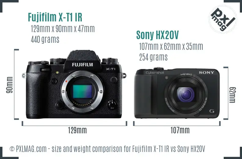 Fujifilm X-T1 IR vs Sony HX20V size comparison