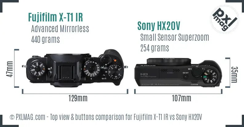 Fujifilm X-T1 IR vs Sony HX20V top view buttons comparison