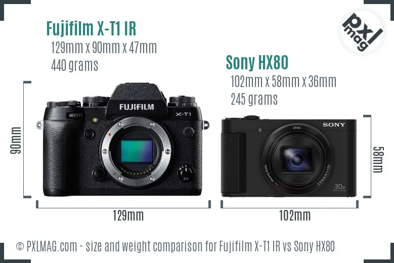 Fujifilm X-T1 IR vs Sony HX80 size comparison