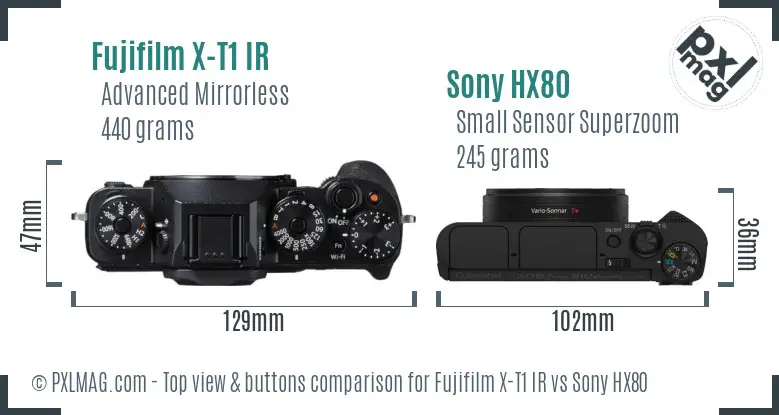 Fujifilm X-T1 IR vs Sony HX80 top view buttons comparison