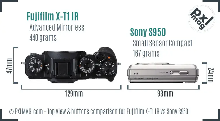 Fujifilm X-T1 IR vs Sony S950 top view buttons comparison