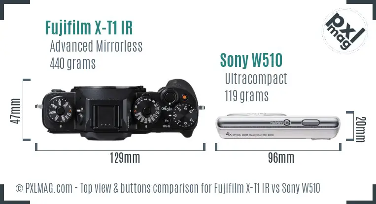 Fujifilm X-T1 IR vs Sony W510 top view buttons comparison