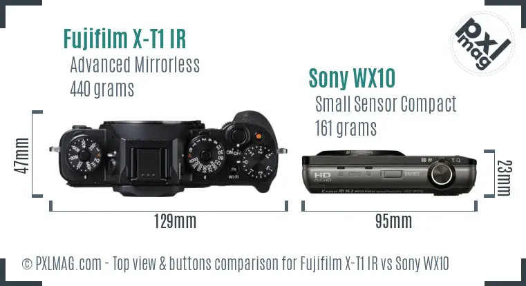 Fujifilm X-T1 IR vs Sony WX10 top view buttons comparison