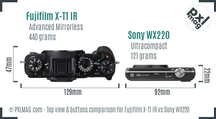 Fujifilm X-T1 IR vs Sony WX220 top view buttons comparison
