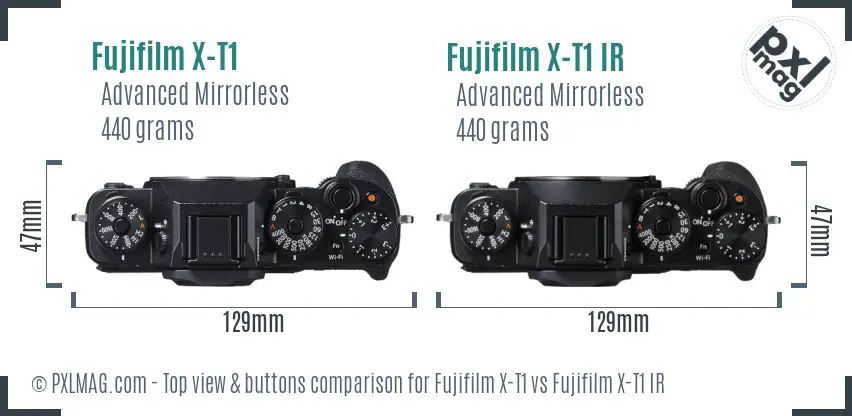 Fujifilm X-T1 vs Fujifilm X-T1 IR top view buttons comparison