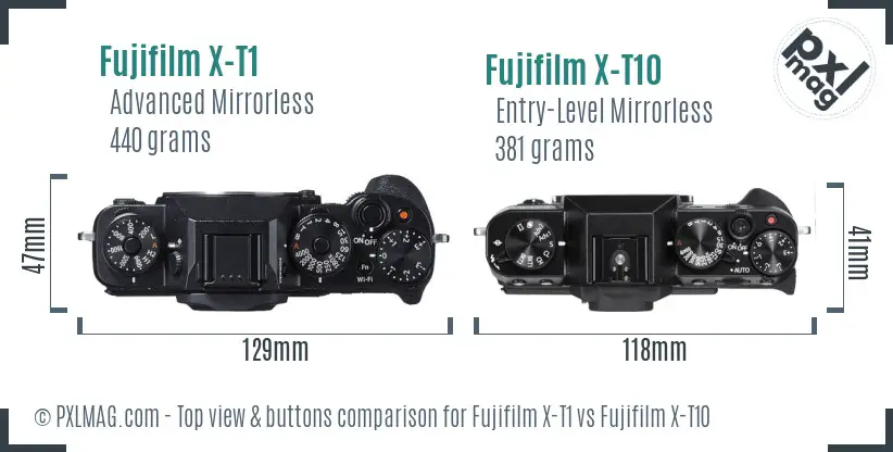 Fujifilm X-T1 vs Fujifilm X-T10 top view buttons comparison