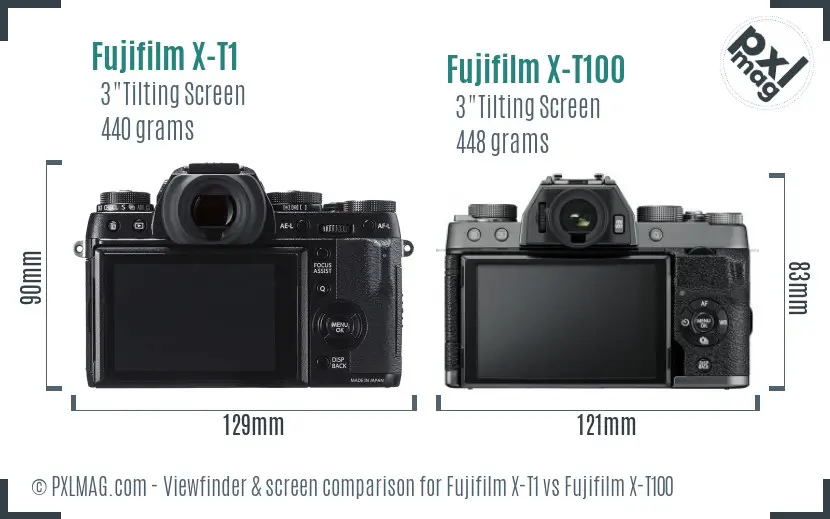 Fujifilm X-T1 vs Fujifilm X-T100 Screen and Viewfinder comparison