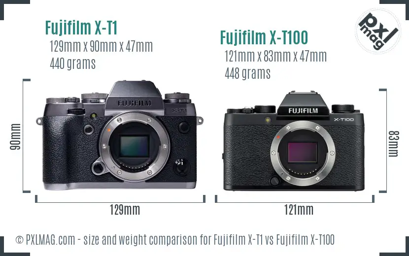 Fujifilm X-T1 vs Fujifilm X-T100 size comparison