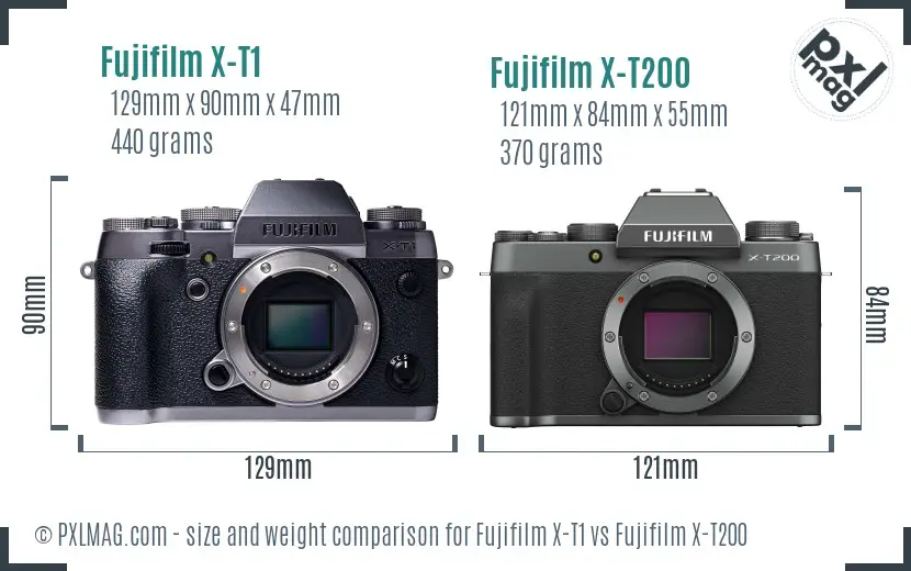 Fujifilm X-T1 vs Fujifilm X-T200 size comparison