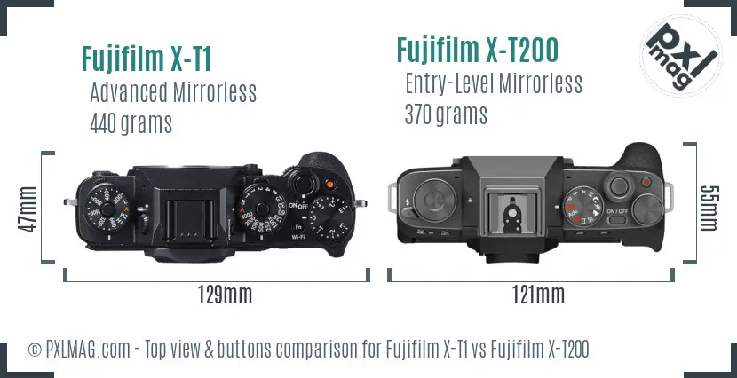 Fujifilm X-T1 vs Fujifilm X-T200 top view buttons comparison