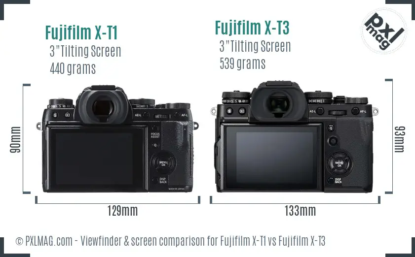 Fujifilm X-T1 vs Fujifilm X-T3 Screen and Viewfinder comparison