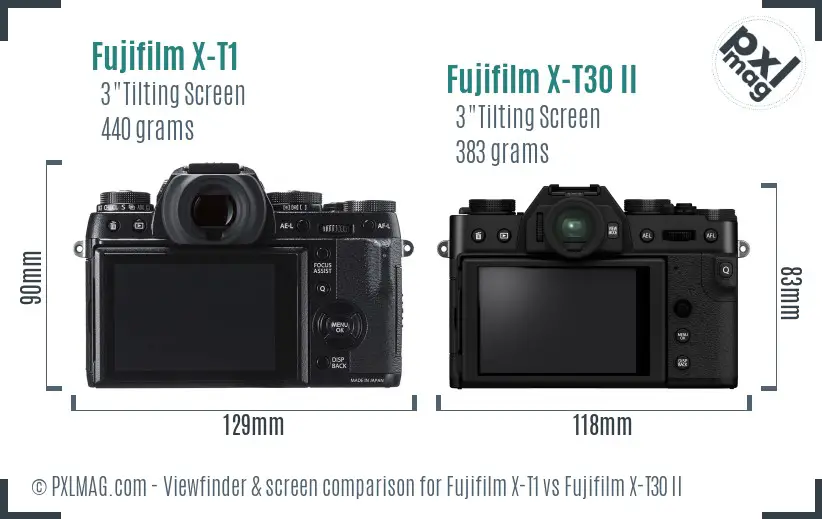 Fujifilm X-T1 vs Fujifilm X-T30 II Screen and Viewfinder comparison