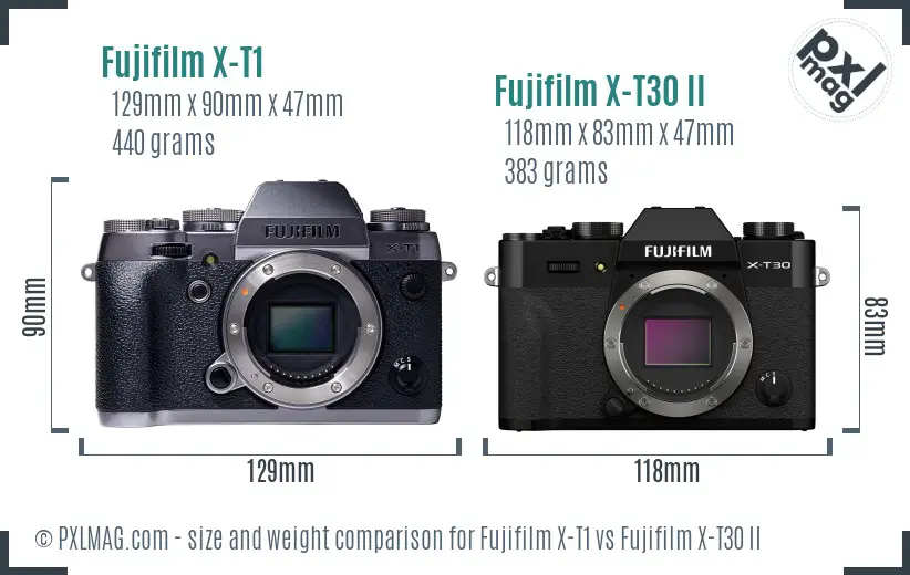 Fujifilm X-T1 vs Fujifilm X-T30 II size comparison
