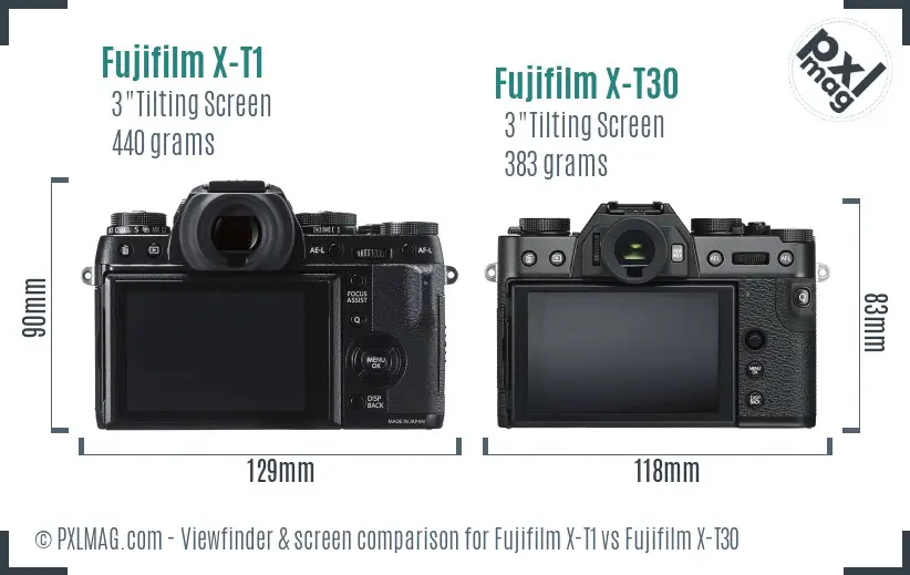 Fujifilm X-T1 vs Fujifilm X-T30 Screen and Viewfinder comparison