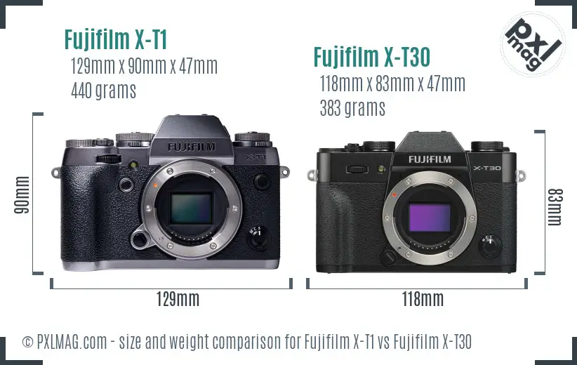Fujifilm X-T1 vs Fujifilm X-T30 size comparison
