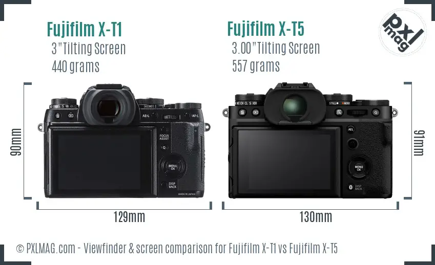 Fujifilm X-T1 vs Fujifilm X-T5 Screen and Viewfinder comparison