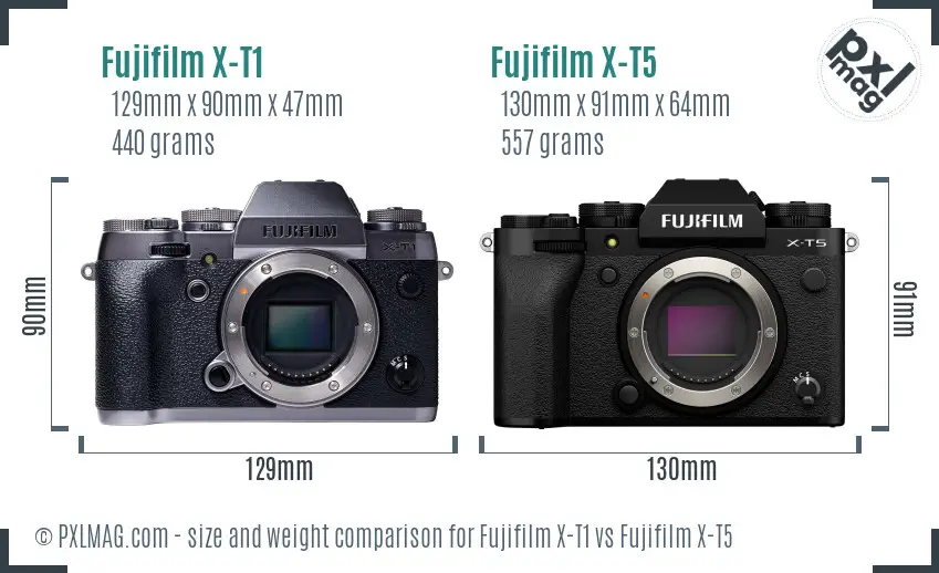 Fujifilm X-T1 vs Fujifilm X-T5 size comparison