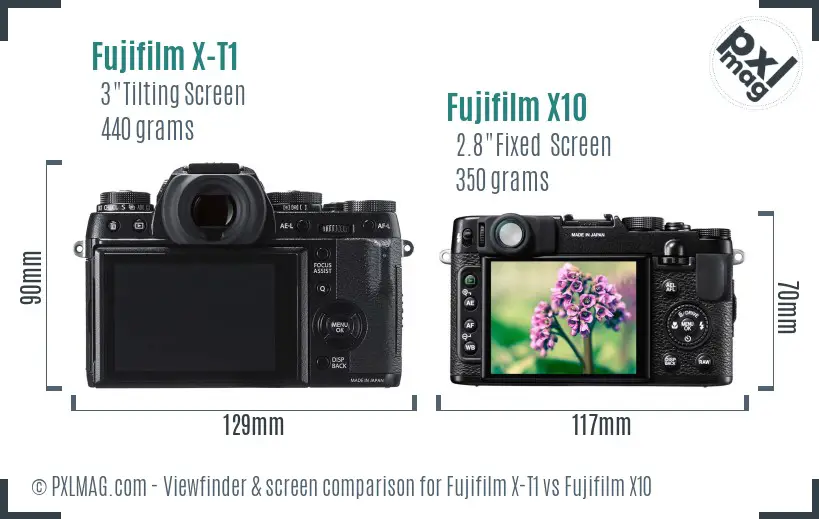 Fujifilm X-T1 vs Fujifilm X10 Screen and Viewfinder comparison